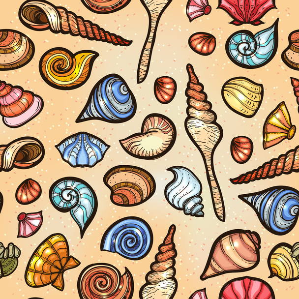 Vintage sea shell set pattern. Hand drawn - Vector, Image