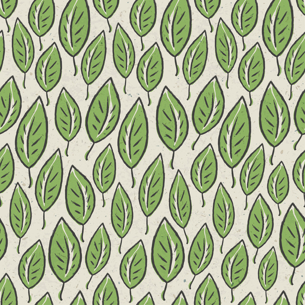Green abstract leaf seamless pattern on recycle ecology paper te - Vektör, Görsel