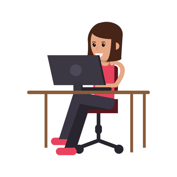 femme utilisant icône ordinateur portable
 - Vecteur, image