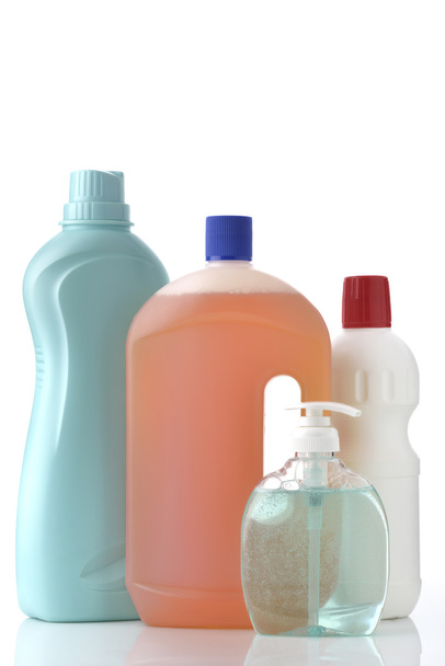 Cleaning Bottles on White Background  - Foto, imagen
