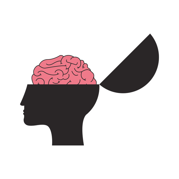 открытая человеческая голова и икона мозга
 - Вектор,изображение