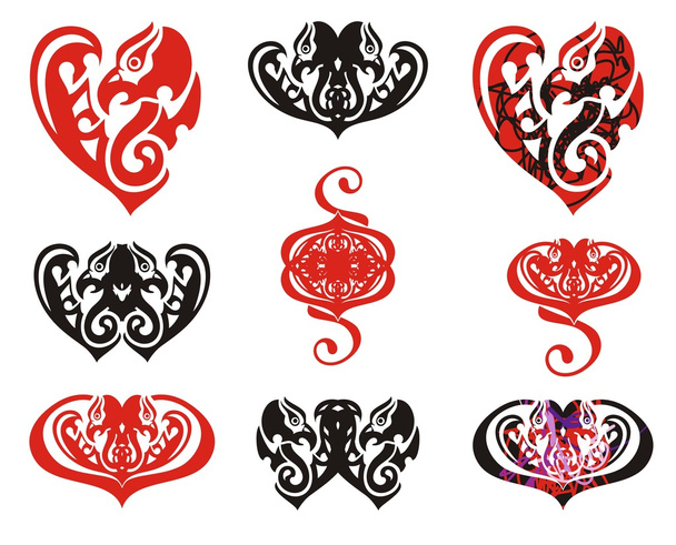 Tribal eagle heart and symbols from it - Vector, Image