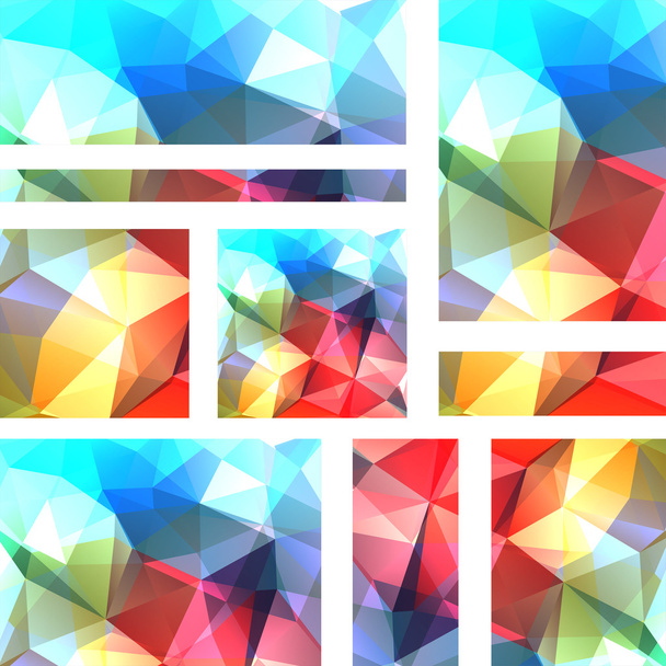 ビジネスデザインテンプレートを含む抽象バナー。多角形のモザイクの背景を持つバナーのセット。幾何学的な三角形のベクトル図。カラフルな背景。青、赤、黄、緑. - ベクター画像