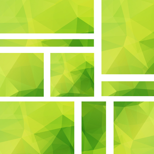 Vector banners set with polygonal abstract triangles. Abstract polygonal low poly banners. Green color. - Vector, Image