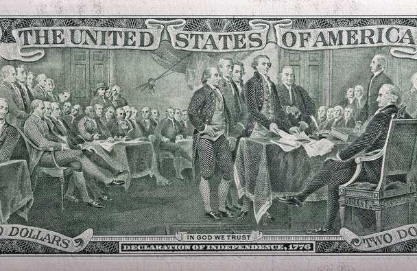 Achterzijde van een twee dollar bill closeup - Foto, afbeelding