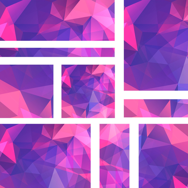 抽象的な背景を持つバナーテンプレートのセット。ポリゴン背景を持つモダンなベクトルバナー。ピンク、紫、紫、青.  - ベクター画像