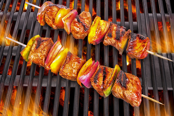 Close up of red meat skewers - Photo, Image
