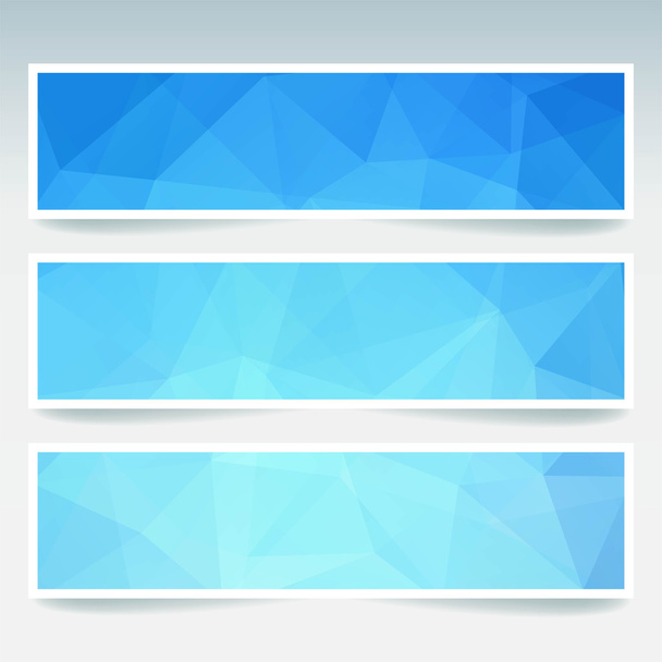 Vector banners set with polygonal abstract triangles. Abstract polygonal low poly banners. Blue color. - Vector, Image