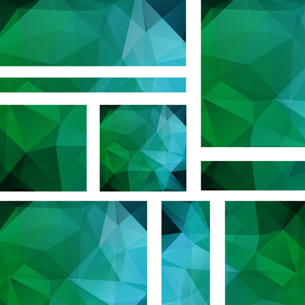 Conjunto de modelos de banner com fundo abstrato. Vetor moderno com triângulos poligonais. Verde, cores azuis
. - Vetor, Imagem