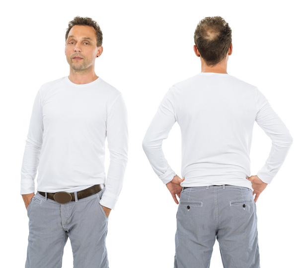 Σοβαρό άνθρωπο με κενό λευκό μακρύ μανίκι πουκάμισο - Φωτογραφία, εικόνα