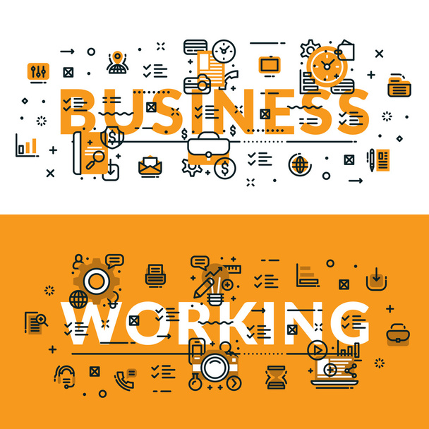 Business and Working heading, title, web banner. Horizontal colored in white and yellow flat vector illustration. - ベクター画像