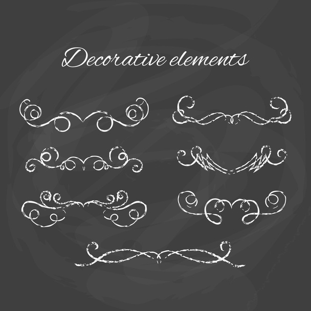 Dividers set. Chalk divider on blackboard. Hand drawn illustration. Ornamental decorative elements. - Vektor, obrázek
