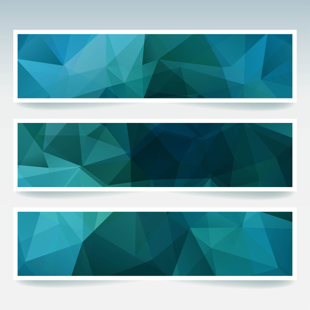 Vector banners set with polygonal abstract triangles. Abstract polygonal low poly banners. Blue color. - Vektör, Görsel