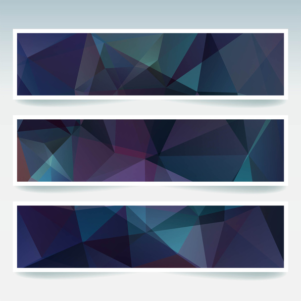 Vector banners set with polygonal abstract triangles. Abstract polygonal low poly banners. Dark purple, blue colors. - Vector, Image
