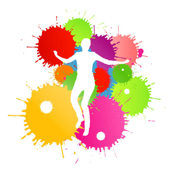 Coloridos salpicaduras de tinta brillante y feliz persona vector de fondo
 - Vector, imagen
