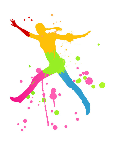 Цветные яркие чернила брызги и счастливый человек векторный фон
 - Вектор,изображение