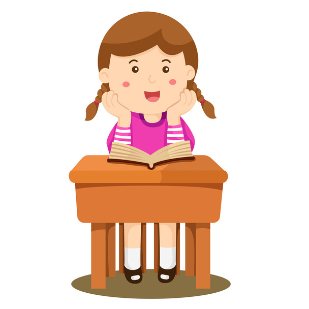 illustrator of girl studying in classroom - Vector, Image