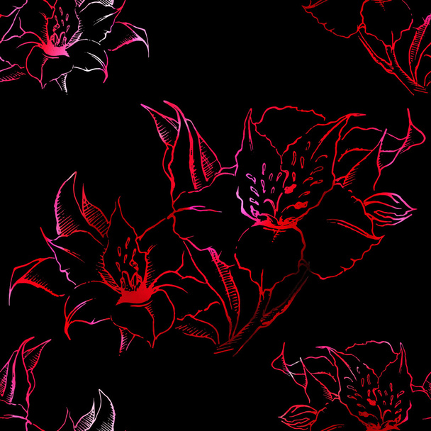 Red and black alstroemeria floral seamless pattern texture background vector - Vektör, Görsel