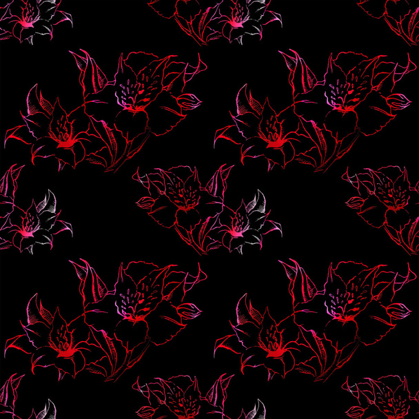 Vermelho e preto alstroemeria floral sem costura padrão textura fundo vetor
 - Vetor, Imagem