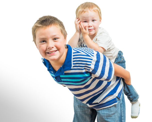 Loving Big Brother Carries Little Brother On His Back - Photo, Image