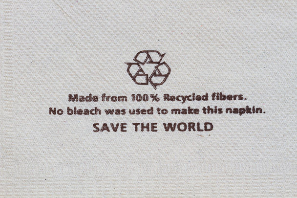 poziome zdjęcie recyklingu tła papieru tkankowego z napisem i recyklingu logo. - Zdjęcie, obraz