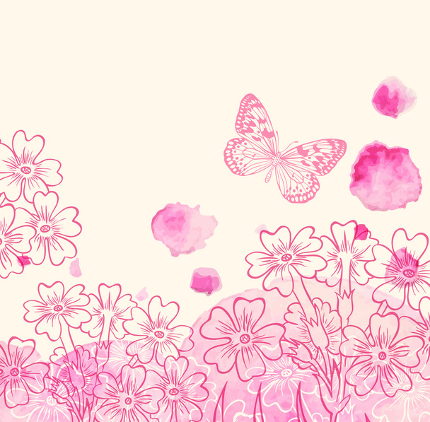 Flowers and pink watercolor blots - Vektori, kuva