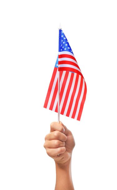 Boy hand holding American flag - Фото, изображение