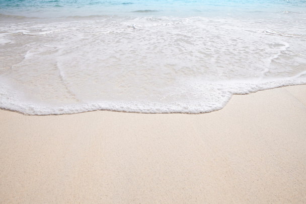 白い砂と青い水と素敵な熱帯のビーチの眺め - 写真・画像