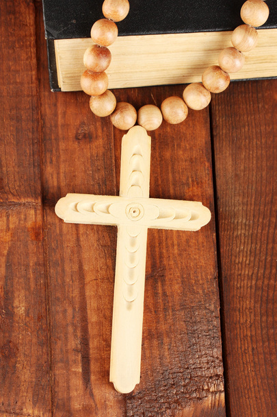 The Wooden rosary beads and holy bible close-up - Photo, Image