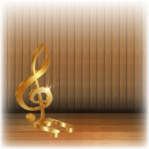 Zlatý houslový klíč na dřevěné pozadí - Vektor, obrázek