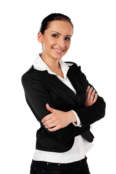 Businesswoman on white background smiling - Fotografie, Obrázek
