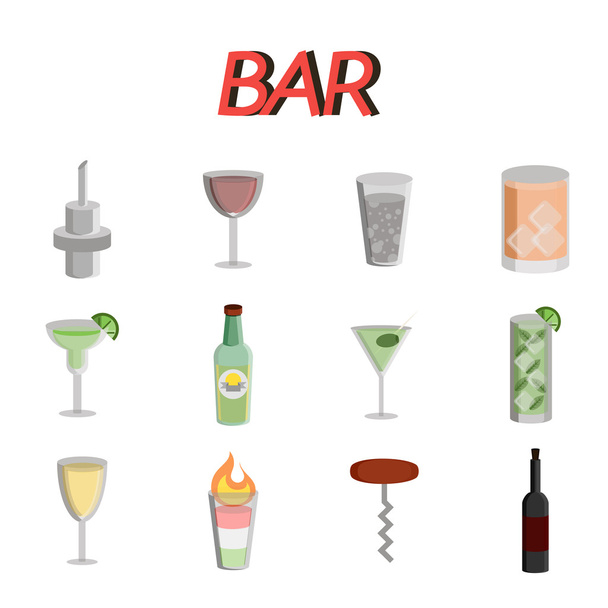 Bar iconos planos conjunto
 - Vector, Imagen