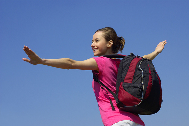 Smiling girl with modern backpack - Foto, Imagem