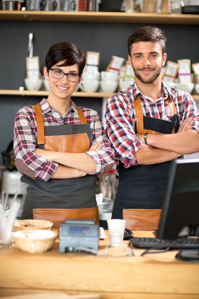 Happy owners of coffee shop - Фото, изображение
