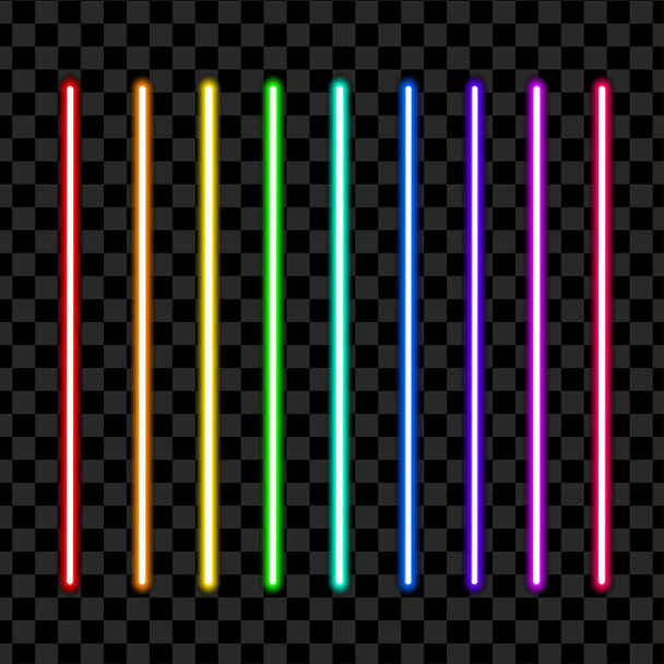 Neon tube light pack isolated on transparent background. Vector illustration - Vector, Image