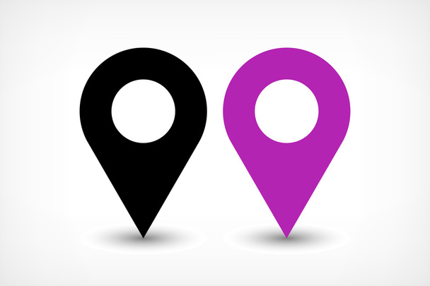 Pines de mapa púrpura signo de ubicación icono con sombra de gradiente gris elipse en estilo plano simple
 - Foto, Imagen