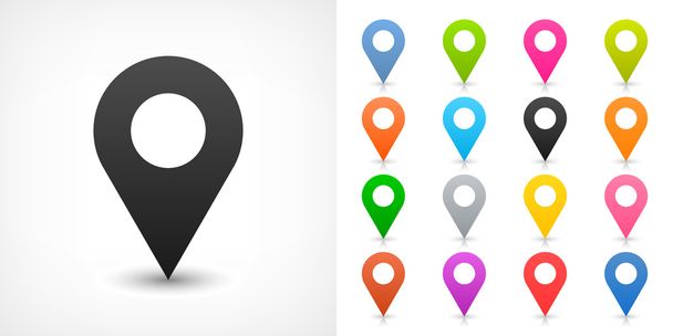 Black map pin sign location icon with drop shadow in flat simple style - Photo, Image