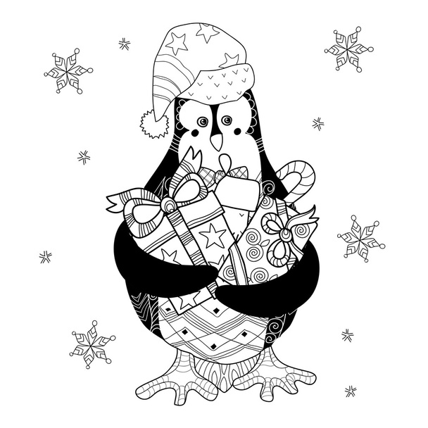 Christmas Penguin with gifts - Vector, Image