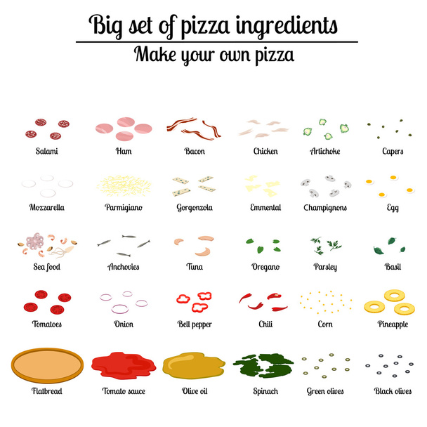 Gran conjunto de ingredientes para pizza
. - Vector, imagen