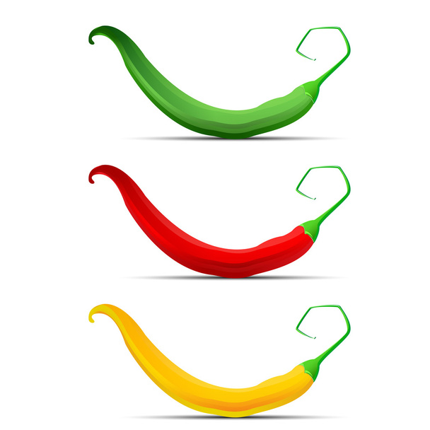Горячий перец чили набор красный желтый и зеленый
 - Вектор,изображение
