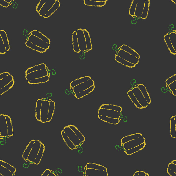 Vector patrón sin costuras dibujado a mano cepillo línea amarillo pimiento dulce sobre fondo negro
 - Vector, Imagen