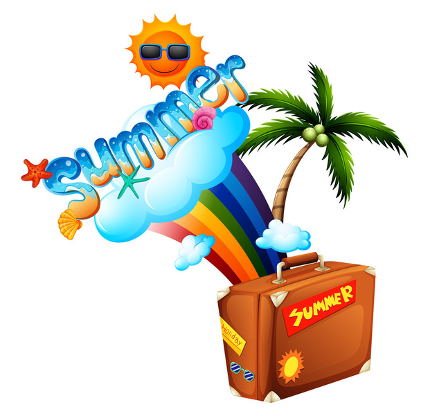 虹とスーツケースの夏テーマ - ベクター画像