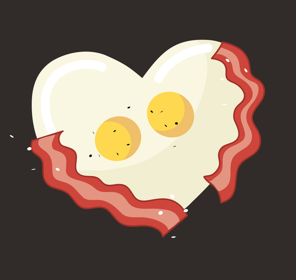 Fried egg and bacon in heart shape vector - Vector, Image