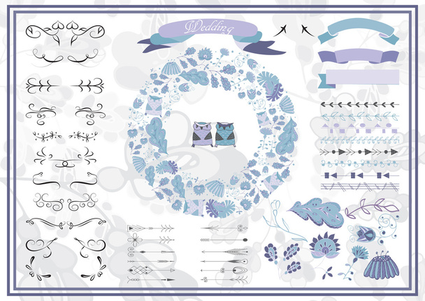 Большой набор графических элементов для свадьбы, приглашение, сохранить дату
 - Вектор,изображение
