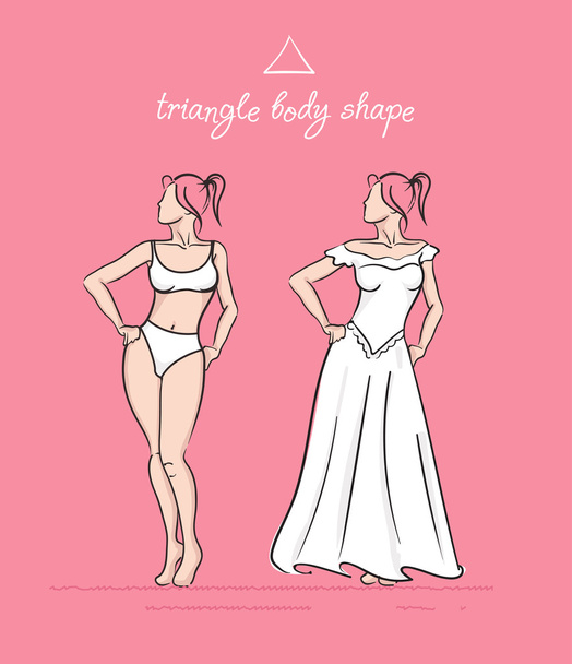 Wedding dress of the triangle body shape. - Vector, afbeelding