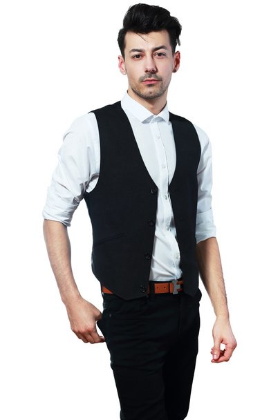 businessman in vest standing confidently - Foto, Imagem
