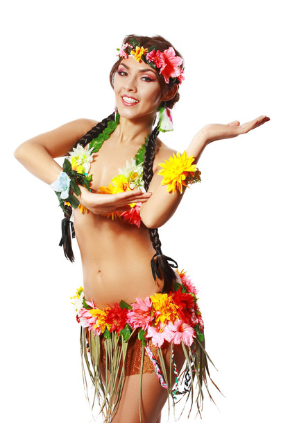 Exotic girl with Hawaiian accessories  - Foto, Bild