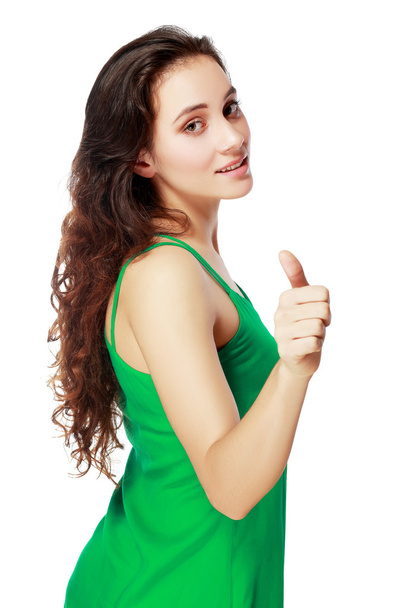 brunette woman showing thumbs up - Photo, Image