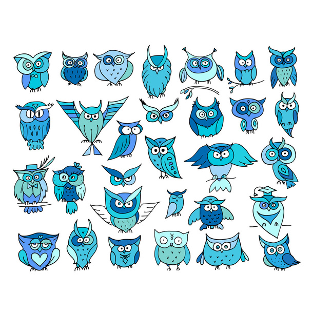 Set of funny owl collection for your design - Vettoriali, immagini