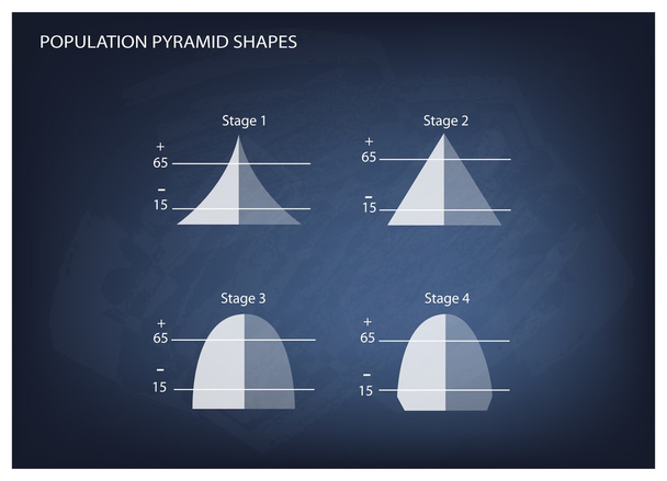 Quatre types de pyramides de population sur le tableau Contexte
 - Vecteur, image